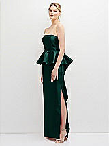 Side View Thumbnail - Evergreen Strapless Satin Maxi Dress with Cascade Ruffle Peplum Detail