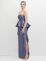 Side View Thumbnail - French Blue Strapless Satin Maxi Dress with Cascade Ruffle Peplum Detail