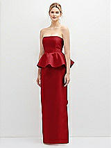 Front View Thumbnail - Garnet Strapless Satin Maxi Dress with Cascade Ruffle Peplum Detail