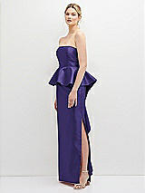 Side View Thumbnail - Grape Strapless Satin Maxi Dress with Cascade Ruffle Peplum Detail