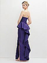 Rear View Thumbnail - Grape Strapless Satin Maxi Dress with Cascade Ruffle Peplum Detail