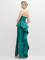 Rear View Thumbnail - Jade Strapless Satin Maxi Dress with Cascade Ruffle Peplum Detail