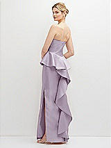 Rear View Thumbnail - Lilac Haze Strapless Satin Maxi Dress with Cascade Ruffle Peplum Detail