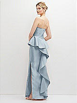 Rear View Thumbnail - Mist Strapless Satin Maxi Dress with Cascade Ruffle Peplum Detail