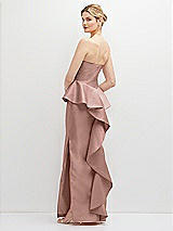 Rear View Thumbnail - Neu Nude Strapless Satin Maxi Dress with Cascade Ruffle Peplum Detail