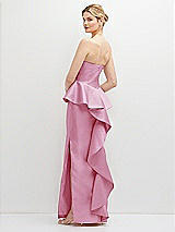 Rear View Thumbnail - Powder Pink Strapless Satin Maxi Dress with Cascade Ruffle Peplum Detail