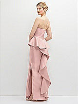 Rear View Thumbnail - Rose - PANTONE Rose Quartz Strapless Satin Maxi Dress with Cascade Ruffle Peplum Detail