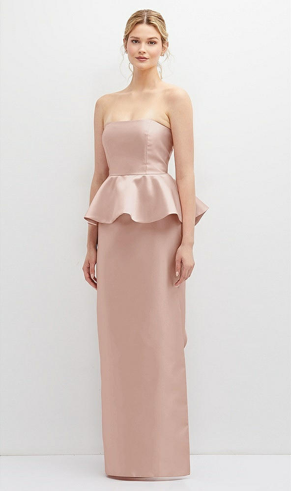 Front View - Toasted Sugar Strapless Satin Maxi Dress with Cascade Ruffle Peplum Detail