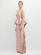 Side View Thumbnail - Toasted Sugar Strapless Satin Maxi Dress with Cascade Ruffle Peplum Detail