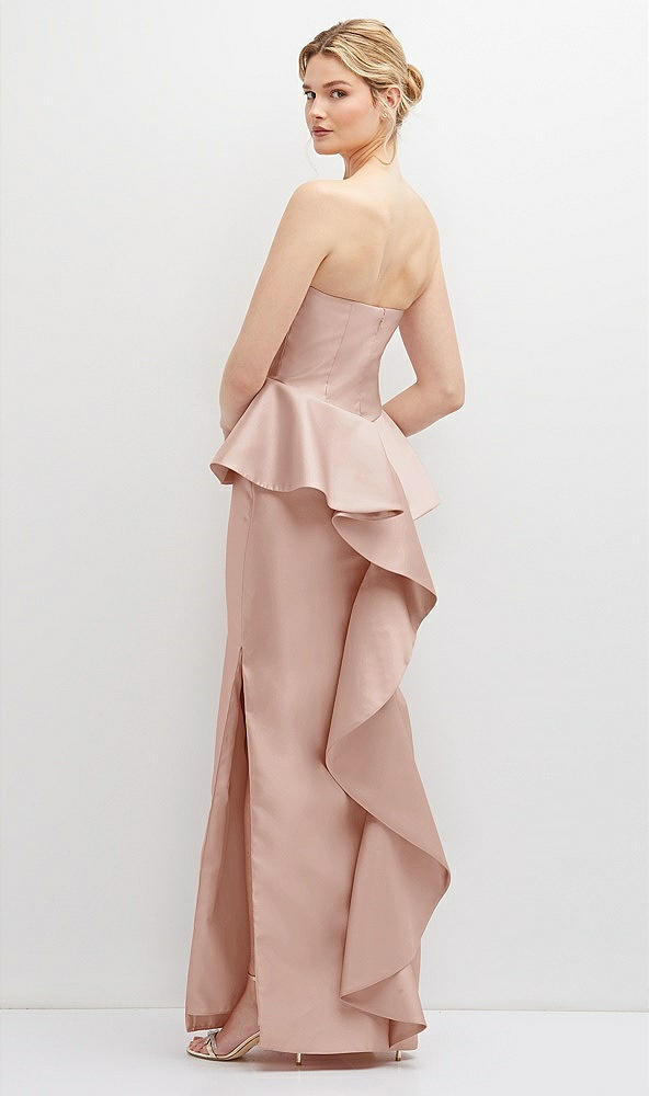 Back View - Toasted Sugar Strapless Satin Maxi Dress with Cascade Ruffle Peplum Detail