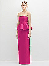 Front View Thumbnail - Think Pink Strapless Satin Maxi Dress with Cascade Ruffle Peplum Detail