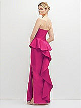 Rear View Thumbnail - Think Pink Strapless Satin Maxi Dress with Cascade Ruffle Peplum Detail
