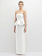 Front View Thumbnail - White Strapless Satin Maxi Dress with Cascade Ruffle Peplum Detail