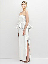 Side View Thumbnail - White Strapless Satin Maxi Dress with Cascade Ruffle Peplum Detail