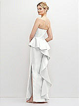 Rear View Thumbnail - White Strapless Satin Maxi Dress with Cascade Ruffle Peplum Detail