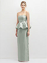 Front View Thumbnail - Willow Green Strapless Satin Maxi Dress with Cascade Ruffle Peplum Detail