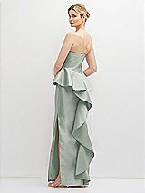 Rear View Thumbnail - Willow Green Strapless Satin Maxi Dress with Cascade Ruffle Peplum Detail