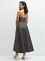 Rear View Thumbnail - Caviar Gray Draped Bodice Strapless Satin Midi Dress with Full Circle Skirt