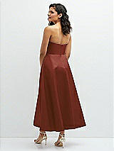 Rear View Thumbnail - Auburn Moon Draped Bodice Strapless Satin Midi Dress with Full Circle Skirt