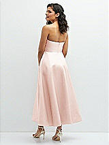 Rear View Thumbnail - Blush Draped Bodice Strapless Satin Midi Dress with Full Circle Skirt