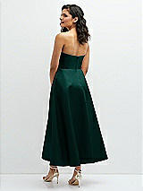 Rear View Thumbnail - Evergreen Draped Bodice Strapless Satin Midi Dress with Full Circle Skirt