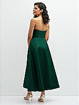Rear View Thumbnail - Hunter Green Draped Bodice Strapless Satin Midi Dress with Full Circle Skirt