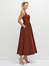 Side View Thumbnail - Auburn Moon Square Neck Satin Midi Dress with Full Skirt & Pockets