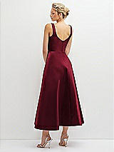 Rear View Thumbnail - Burgundy Square Neck Satin Midi Dress with Full Skirt & Pockets