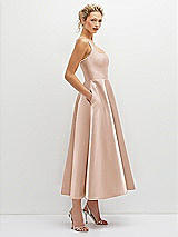 Side View Thumbnail - Cameo Square Neck Satin Midi Dress with Full Skirt & Pockets