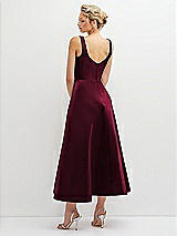 Rear View Thumbnail - Cabernet Square Neck Satin Midi Dress with Full Skirt & Pockets