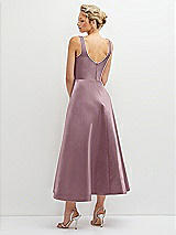 Rear View Thumbnail - Dusty Rose Square Neck Satin Midi Dress with Full Skirt & Pockets