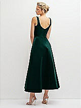 Rear View Thumbnail - Evergreen Square Neck Satin Midi Dress with Full Skirt & Pockets