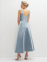 Rear View Thumbnail - Mist Square Neck Satin Midi Dress with Full Skirt & Pockets