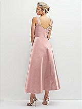 Rear View Thumbnail - Rose - PANTONE Rose Quartz Square Neck Satin Midi Dress with Full Skirt & Pockets