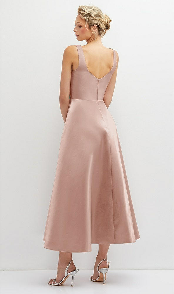 Back View - Toasted Sugar Square Neck Satin Midi Dress with Full Skirt & Pockets
