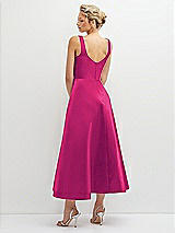 Rear View Thumbnail - Think Pink Square Neck Satin Midi Dress with Full Skirt & Pockets