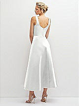 Rear View Thumbnail - White Square Neck Satin Midi Dress with Full Skirt & Pockets