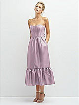Alt View 1 Thumbnail - Suede Rose Strapless Satin Midi Corset Dress with Lace-Up Back & Ruffle Hem