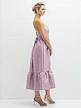 Side View Thumbnail - Suede Rose Strapless Satin Midi Corset Dress with Lace-Up Back & Ruffle Hem