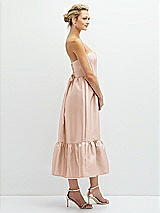 Side View Thumbnail - Cameo Strapless Satin Midi Corset Dress with Lace-Up Back & Ruffle Hem