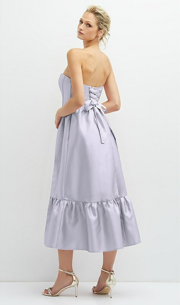 Back View - Silver Dove Strapless Satin Midi Corset Dress with Lace-Up Back & Ruffle Hem