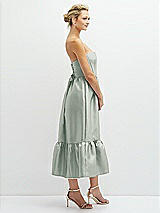 Side View Thumbnail - Willow Green Strapless Satin Midi Corset Dress with Lace-Up Back & Ruffle Hem