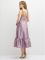 Rear View Thumbnail - Suede Rose Shirred Ruffle Hem Midi Dress with Self-Tie Spaghetti Straps and Pockets