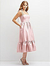 Side View Thumbnail - Ballet Pink Shirred Ruffle Hem Midi Dress with Self-Tie Spaghetti Straps and Pockets