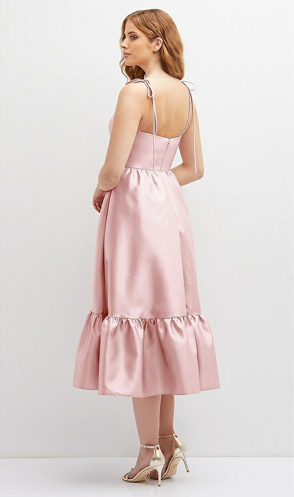 Back View - Ballet Pink Shirred Ruffle Hem Midi Dress with Self-Tie Spaghetti Straps and Pockets