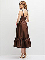 Rear View Thumbnail - Cognac Shirred Ruffle Hem Midi Dress with Self-Tie Spaghetti Straps and Pockets