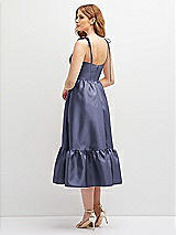 Rear View Thumbnail - French Blue Shirred Ruffle Hem Midi Dress with Self-Tie Spaghetti Straps and Pockets