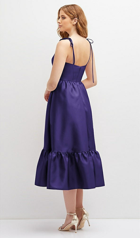 Back View - Grape Shirred Ruffle Hem Midi Dress with Self-Tie Spaghetti Straps and Pockets