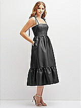 Side View Thumbnail - Pewter Shirred Ruffle Hem Midi Dress with Self-Tie Spaghetti Straps and Pockets