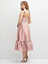 Rear View Thumbnail - Rose - PANTONE Rose Quartz Shirred Ruffle Hem Midi Dress with Self-Tie Spaghetti Straps and Pockets